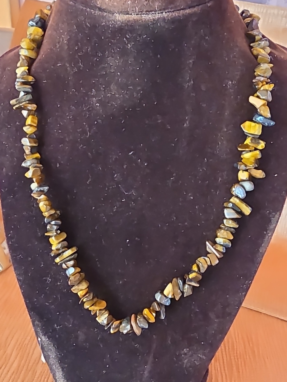 Handmade Tiger Eye Chip Necklace - Yellow Brown Beaded Jewelry